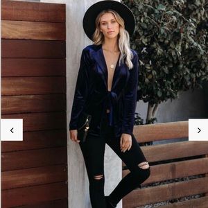 Felicia velvet tie blazer - navy